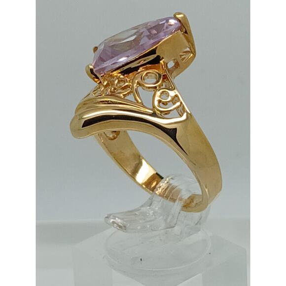Vintage Gold EP Light Amethyst Sim Diamond 90's Bold CZ Cocktail Ring Size 8 - Picture 5 of 10